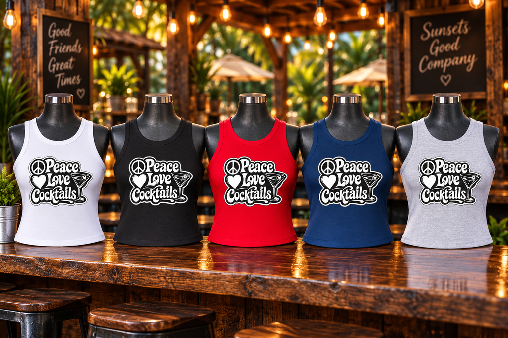 Peace Love Cocktails Women's Micro Rib Racer Tank Top