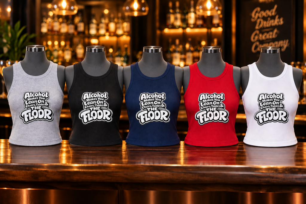 Alcohol Makes You Lean on Chairs Tables & The Floor Women's Micro Rib Racer Tank Top