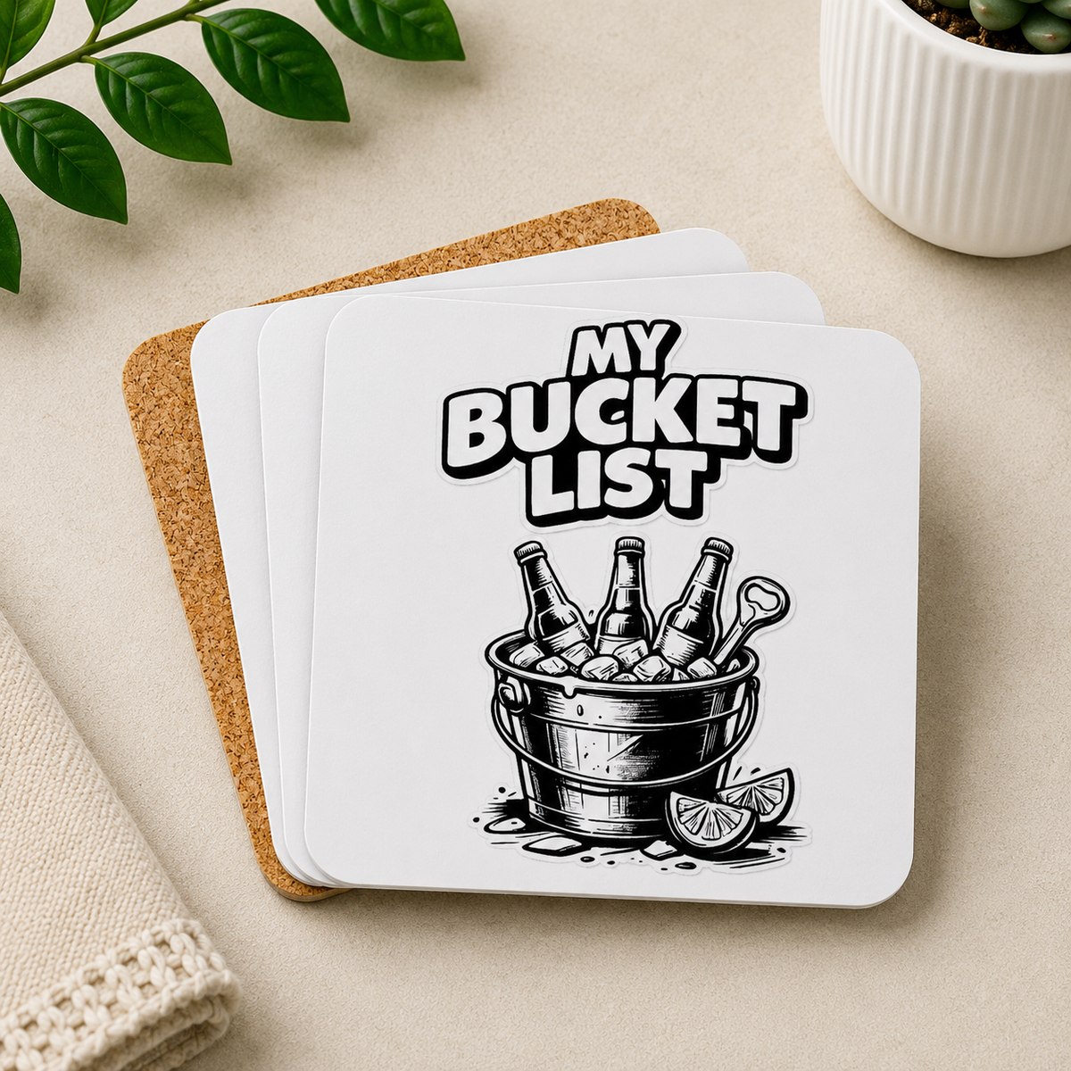 My Bucket List Hardboard Coasters with Cork Bottom (Set of 4)