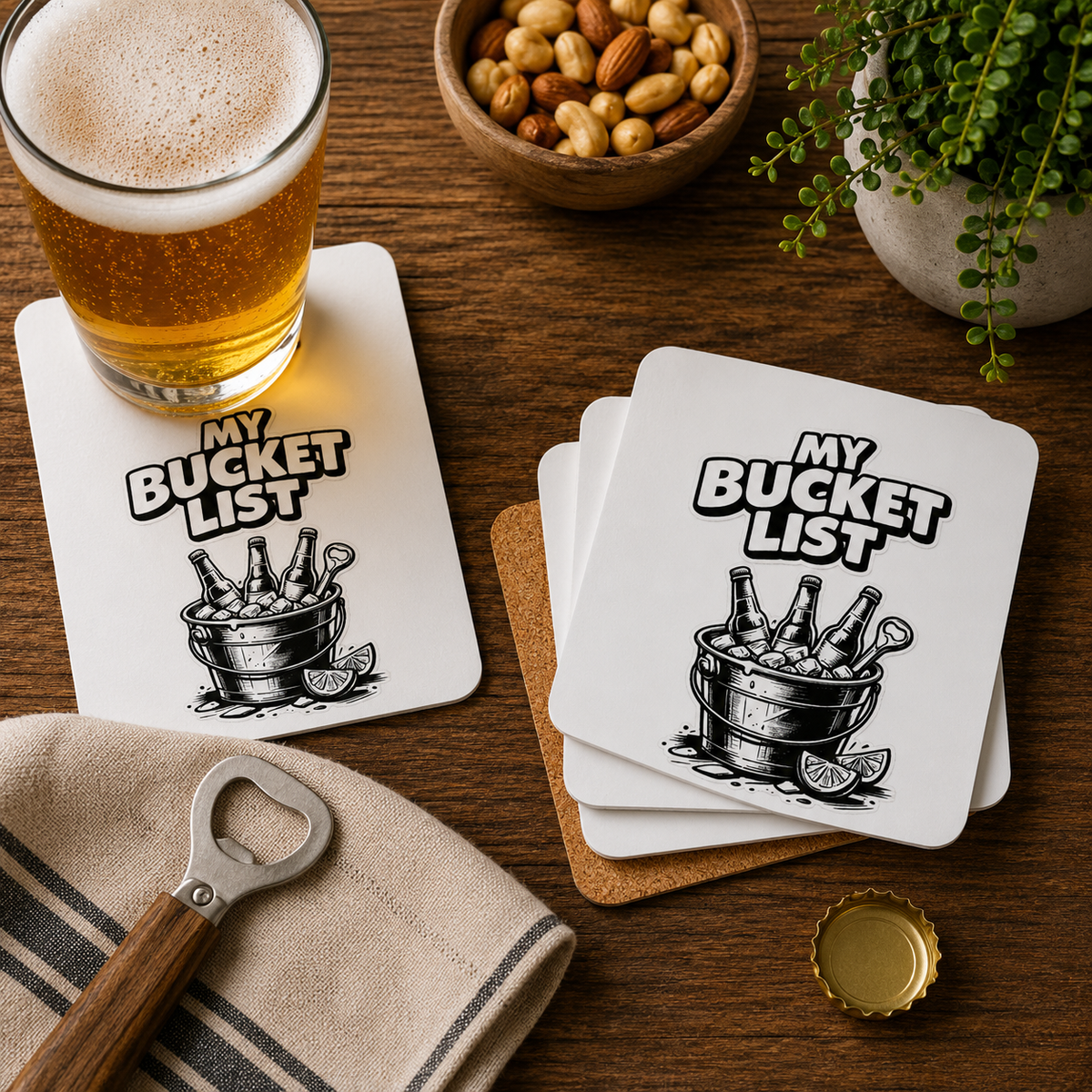 My Bucket List Hardboard Coasters with Cork Bottom (Set of 4)