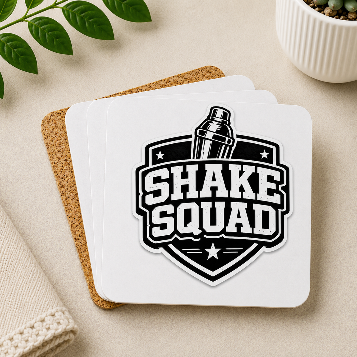 Shake Squad Hardboard Coasters with Cork Bottom (Set of 4)
