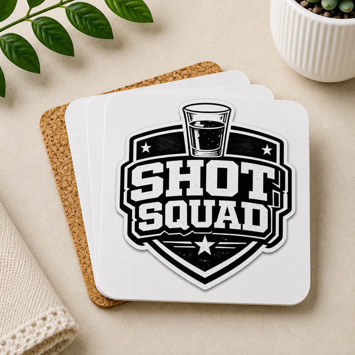 Shot Squad Hardboard Coasters with Cork Bottom (Set of 4)