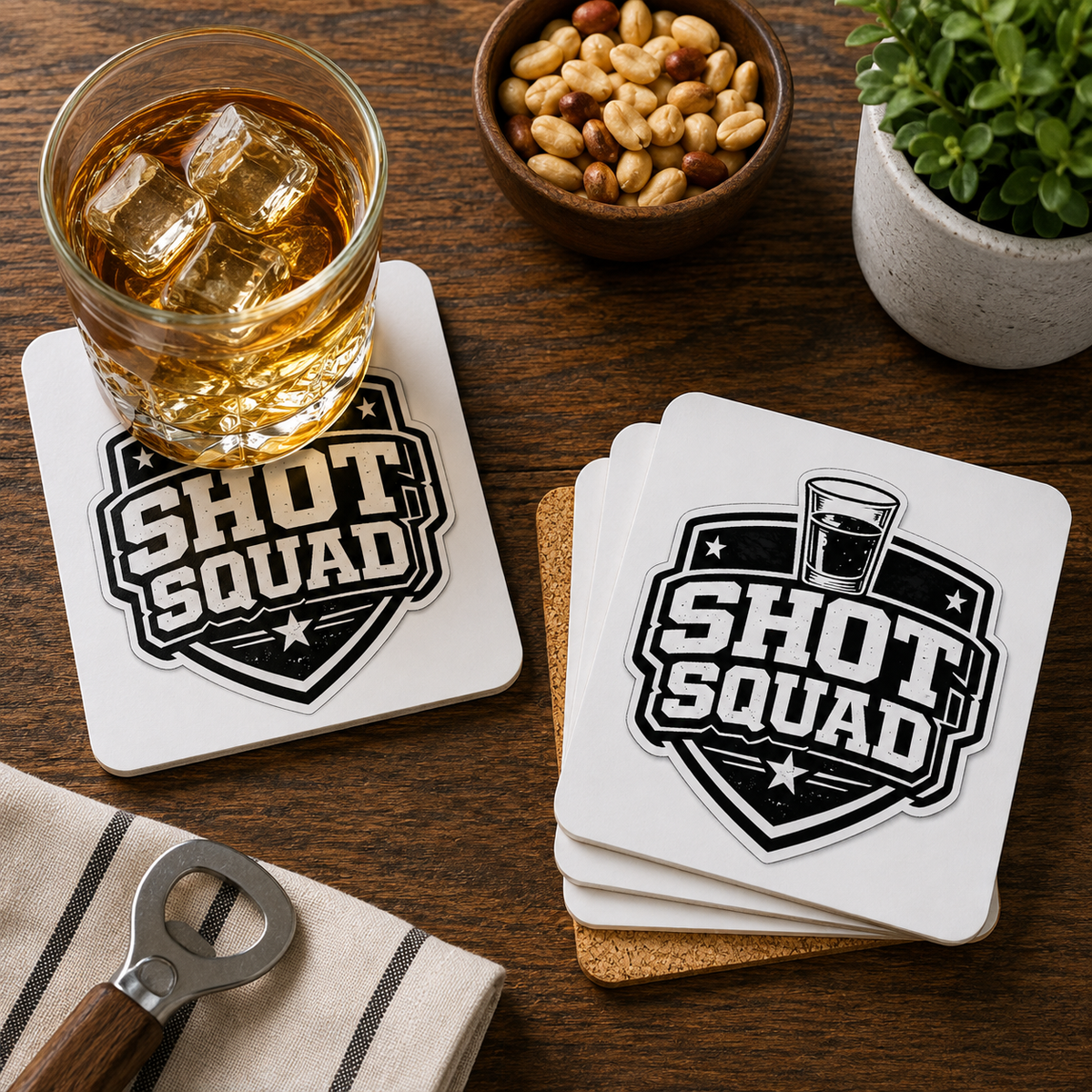 Shot Squad Hardboard Coasters with Cork Bottom (Set of 4)