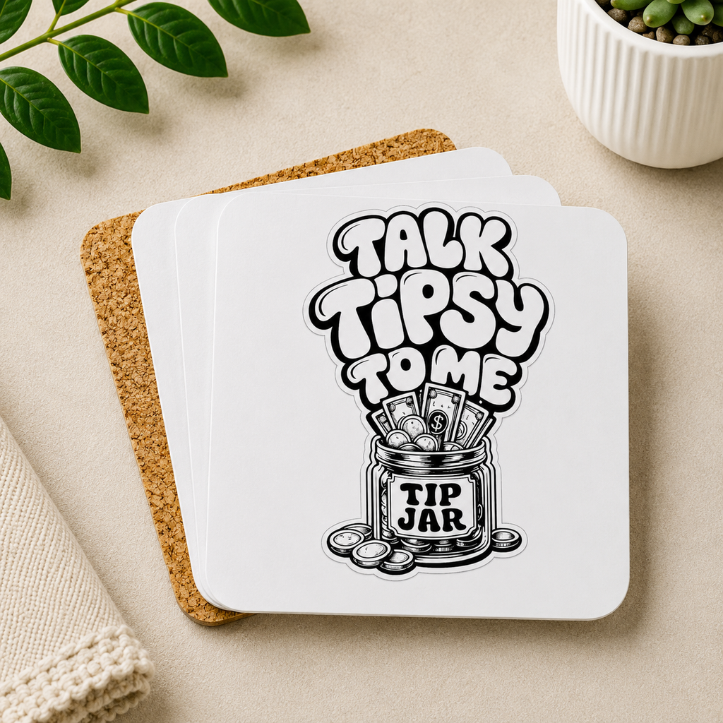 Talk Tipsy To Me Hardboard Coasters with Cork Bottom (Set of 4)