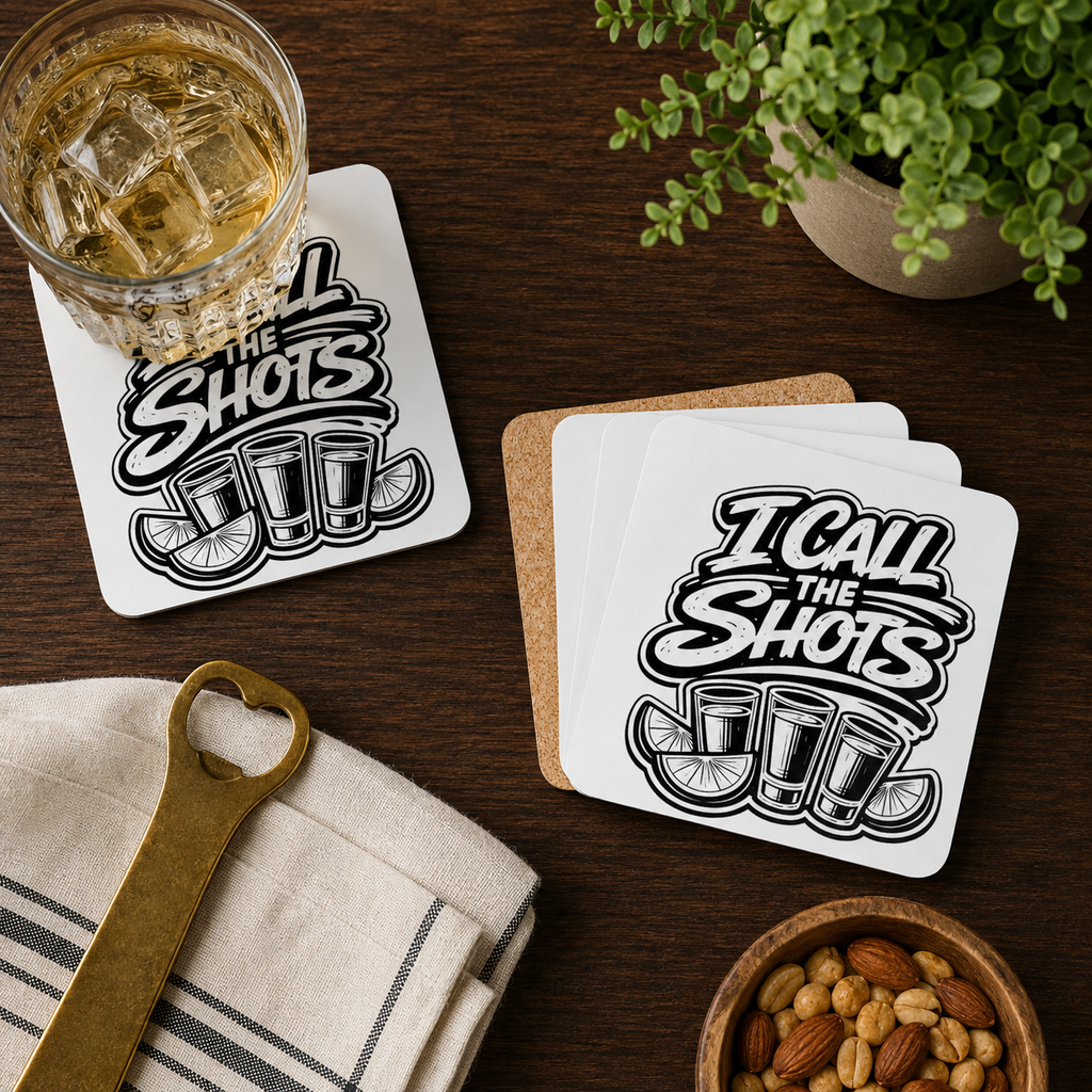 I Call The Shots Hardboard Coasters with Cork Bottom (Set of 4)