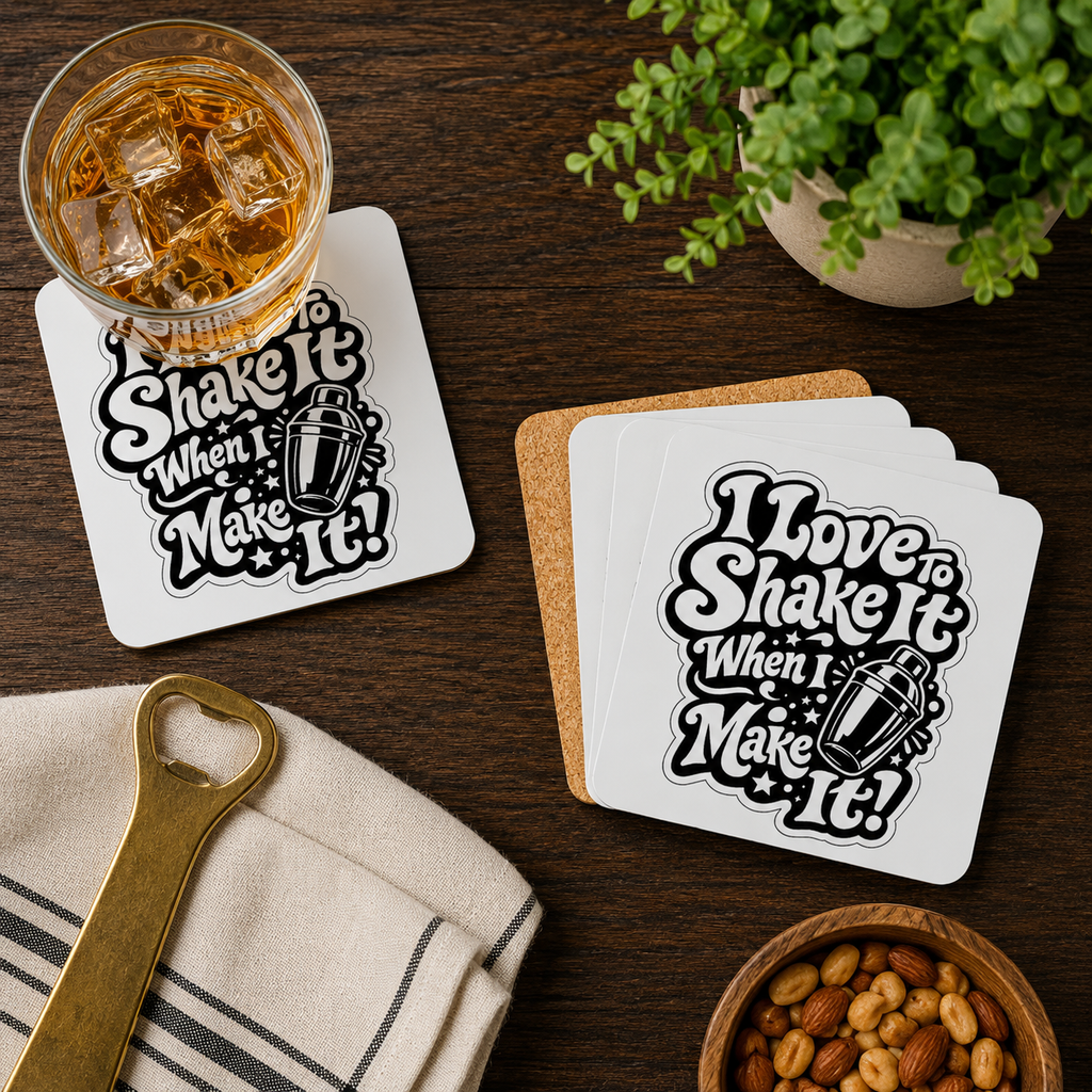I Love To Shake It When I Make It Hardboard Coasters with Cork Bottom (Set of 4)