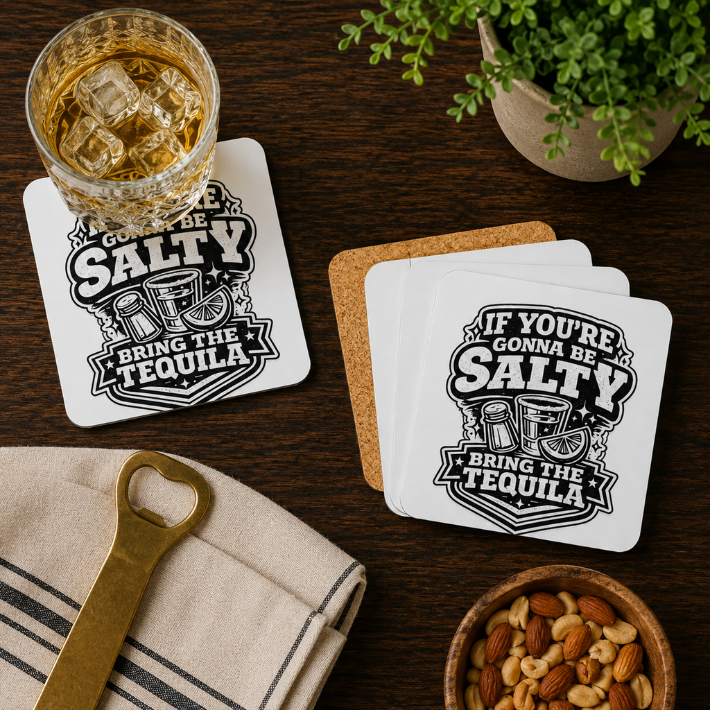 If Youre Gonna Be Salty Bring The Tequila Hardboard Coasters with Cork Bottom (Set of 4)