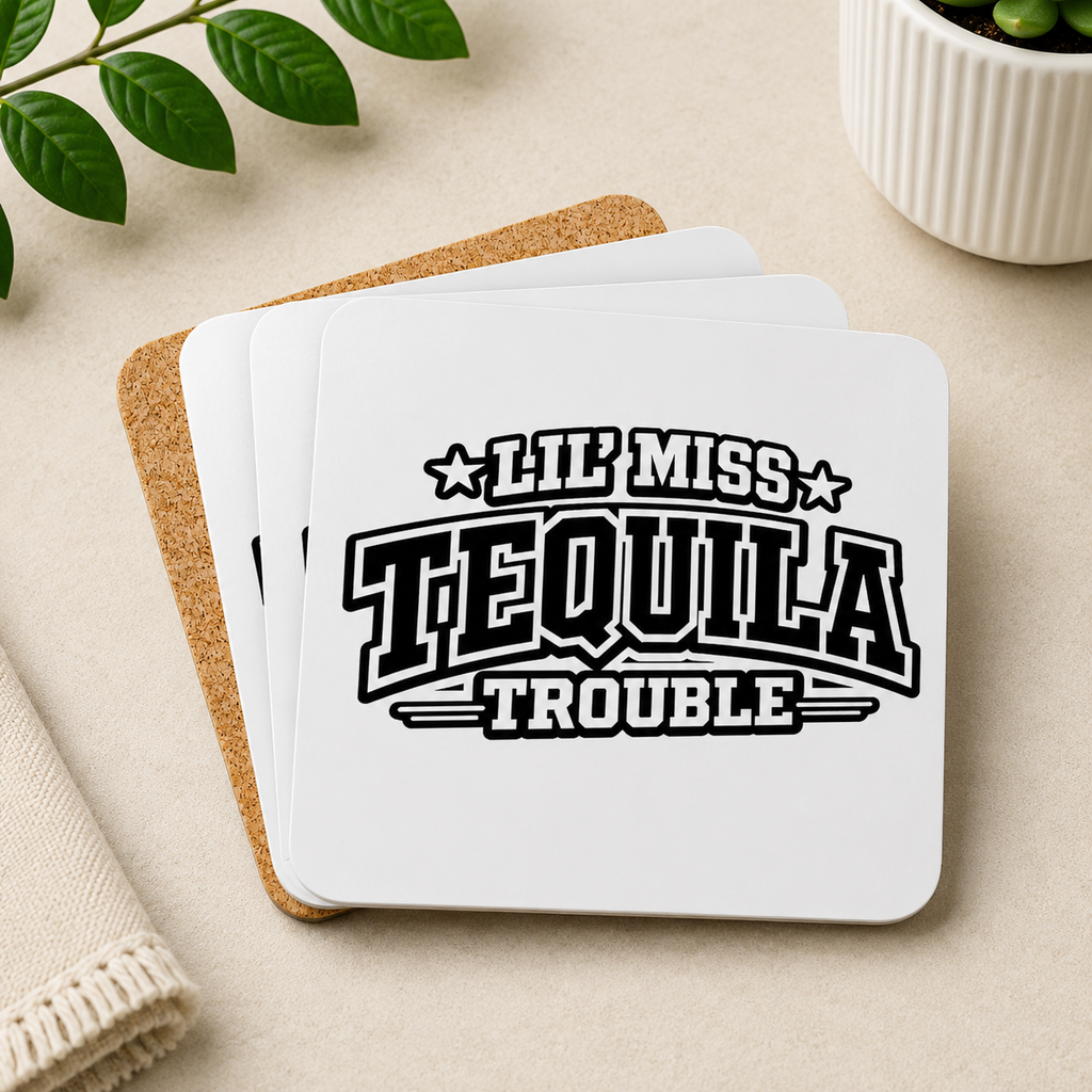 Lil' Miss Tequila Trouble Hardboard Coasters with Cork Bottom (Set of 4)