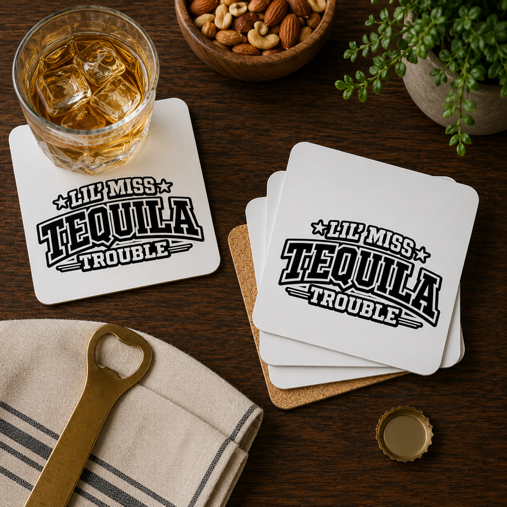 Lil' Miss Tequila Trouble Hardboard Coasters with Cork Bottom (Set of 4)