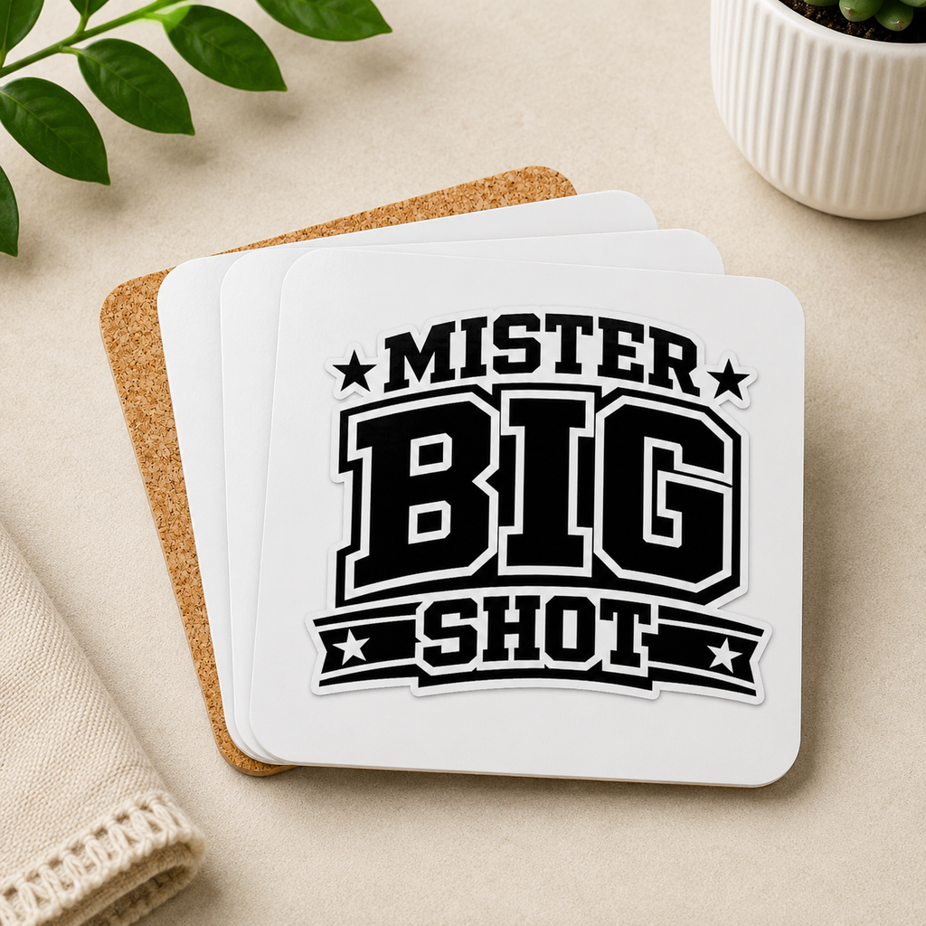 Mister Big Shot Hardboard Coasters with Cork Bottom (Set of 4)