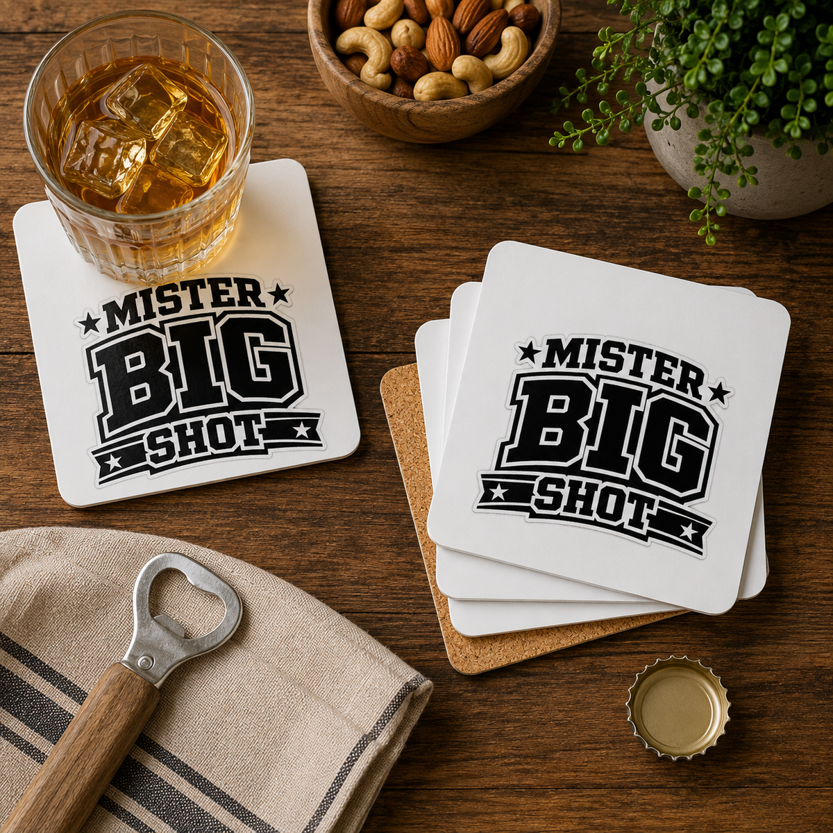 Mister Big Shot Hardboard Coasters with Cork Bottom (Set of 4)