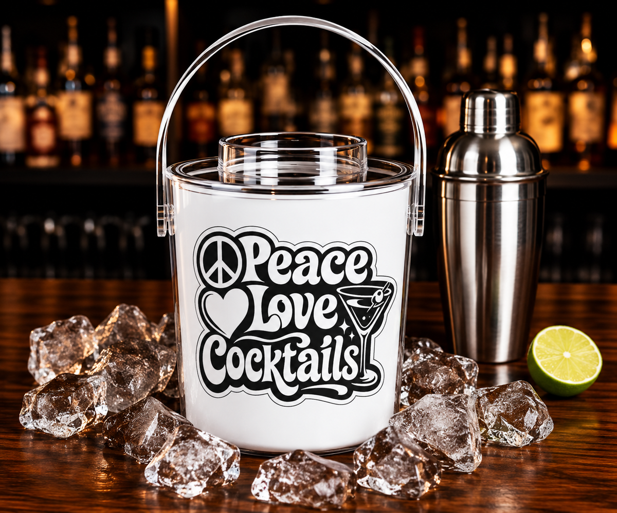 Peace Love Cocktails Ice Bucket with Tongs