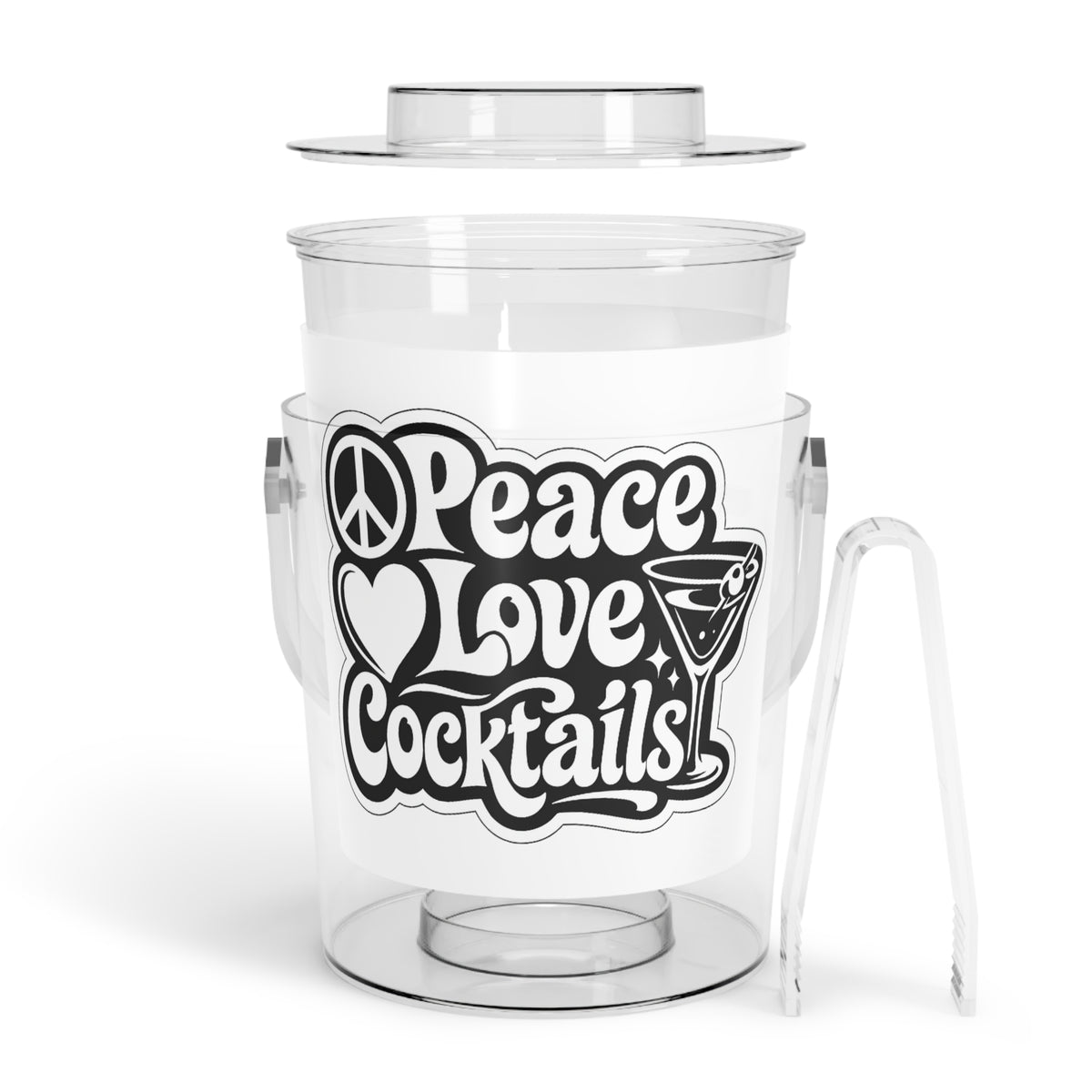 Peace Love Cocktails Ice Bucket with Tongs