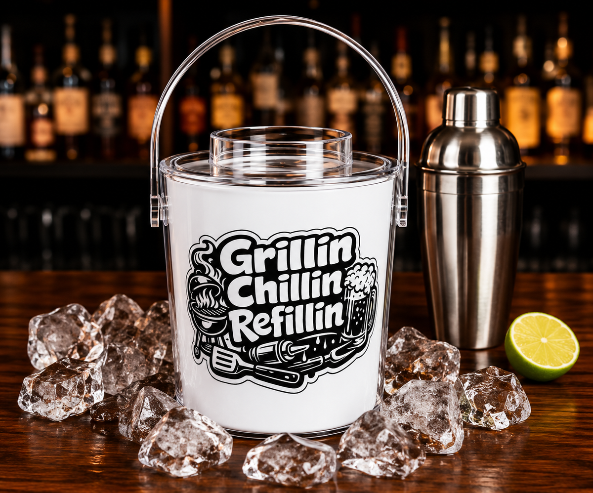 Grillin Chillin Refillin Ice Bucket with Tongs