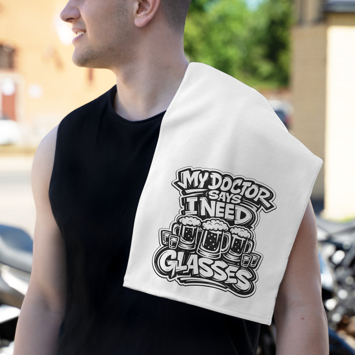 My Doctor Says I Need Glasses (Shots Beer) Rally Towel, 11x18