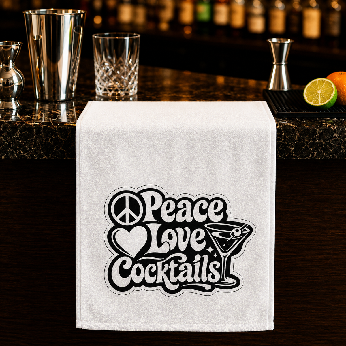 Peace Love Cocktails Rally Towel, 11x18