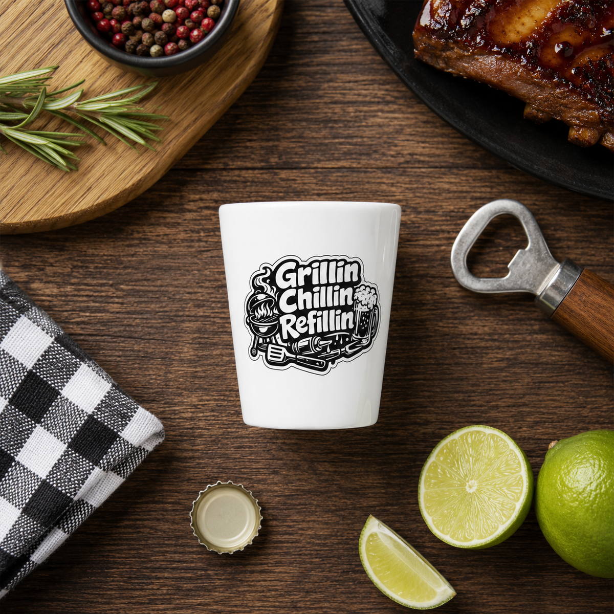 Grillin Chillin Refillin Shot Glass