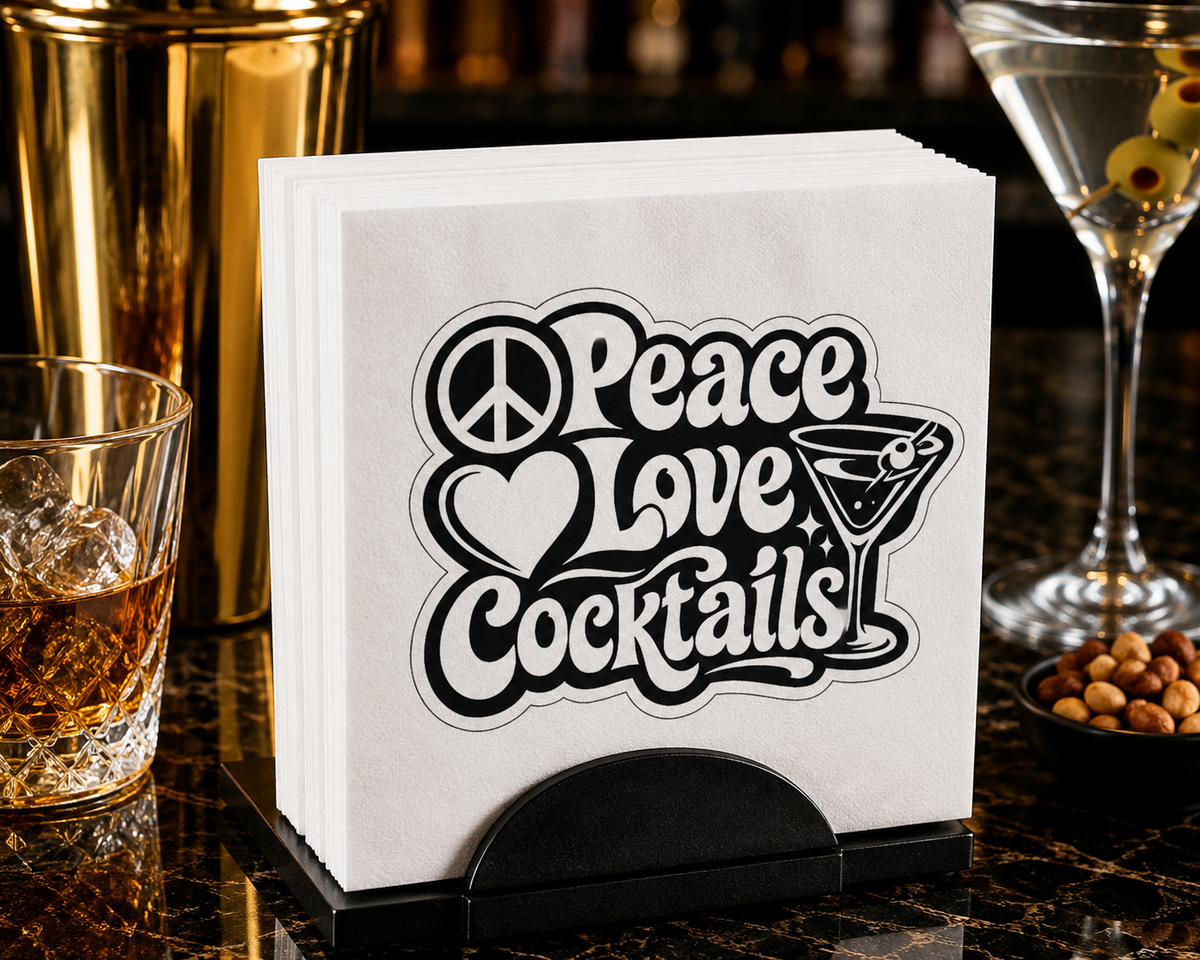 Peace Love Cocktails Uncoined Napkins