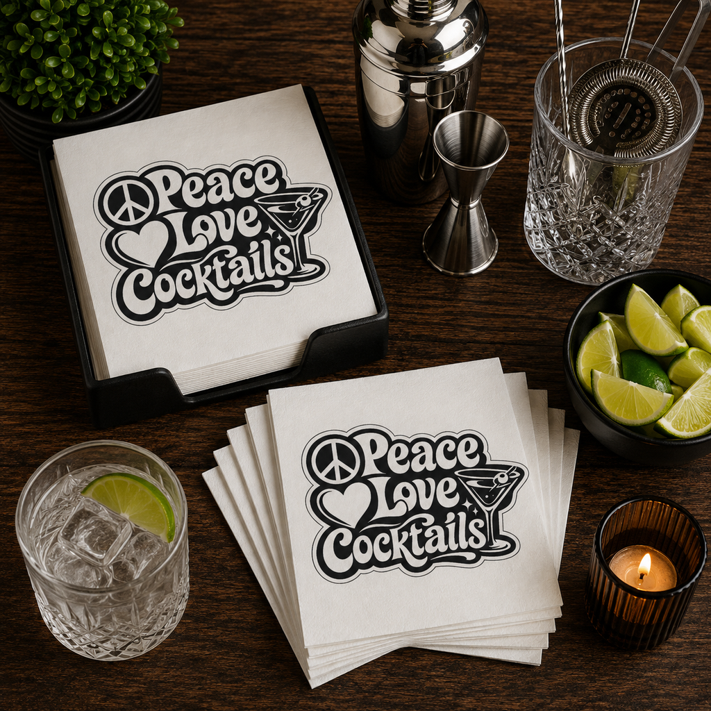 Peace Love Cocktails Uncoined Napkins