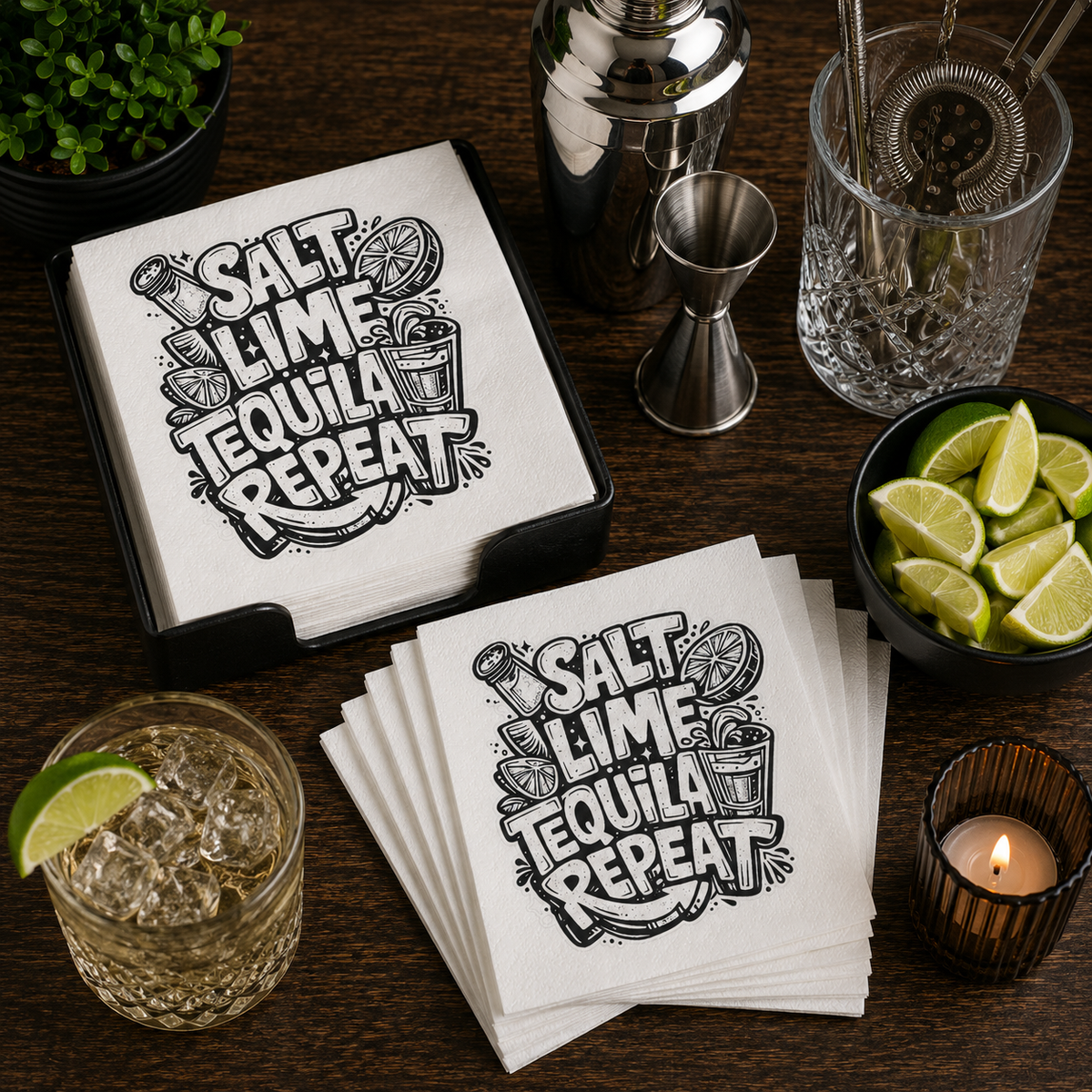 Salt Lime Tequila Repeat Uncoined Napkins