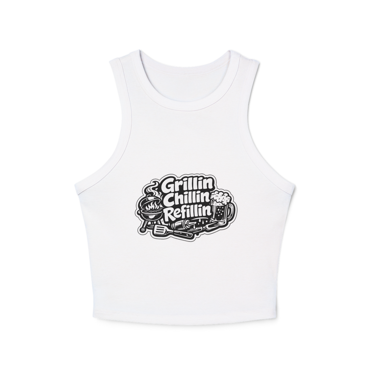 Grillin Chillin Refillin Women's Micro Rib Racer Tank Top
