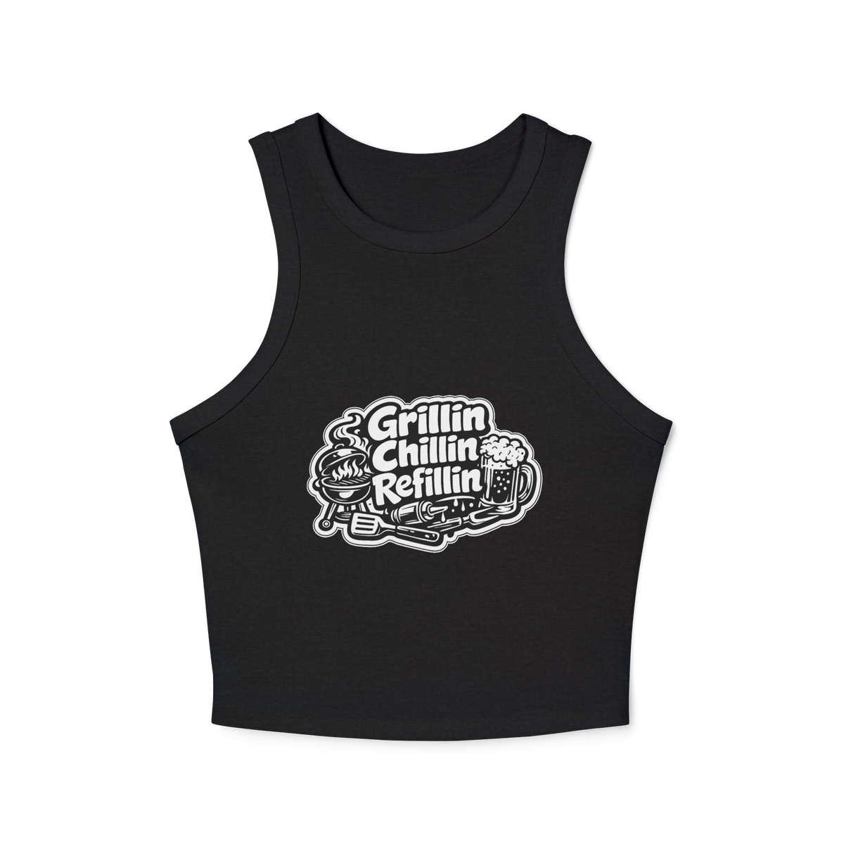 Grillin Chillin Refillin Women's Micro Rib Racer Tank Top