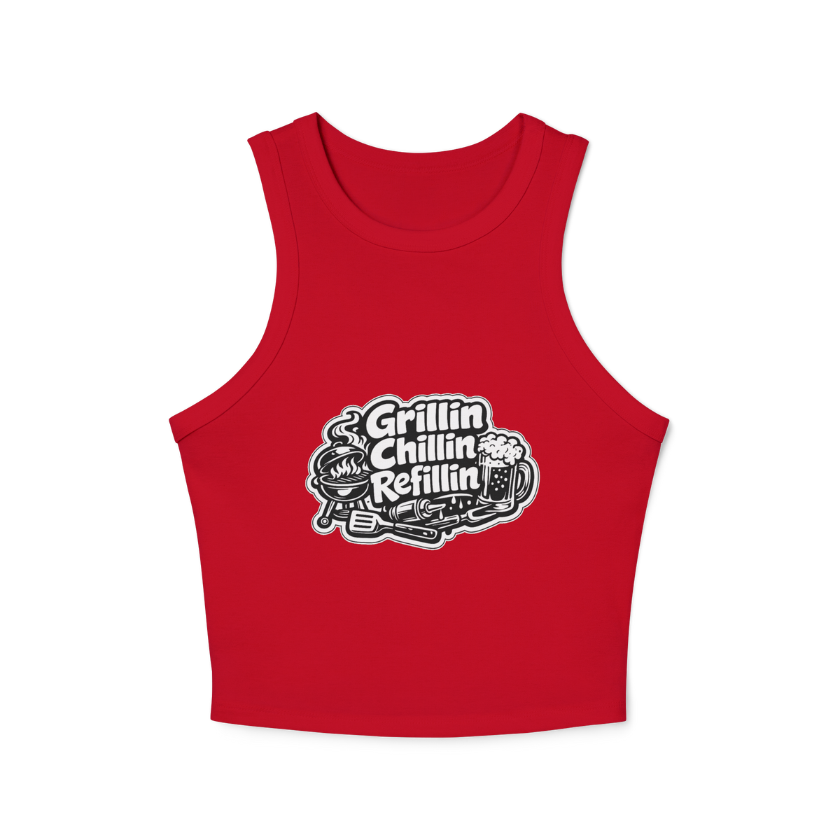 Grillin Chillin Refillin Women's Micro Rib Racer Tank Top