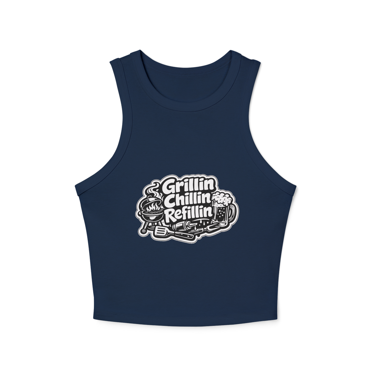Grillin Chillin Refillin Women's Micro Rib Racer Tank Top