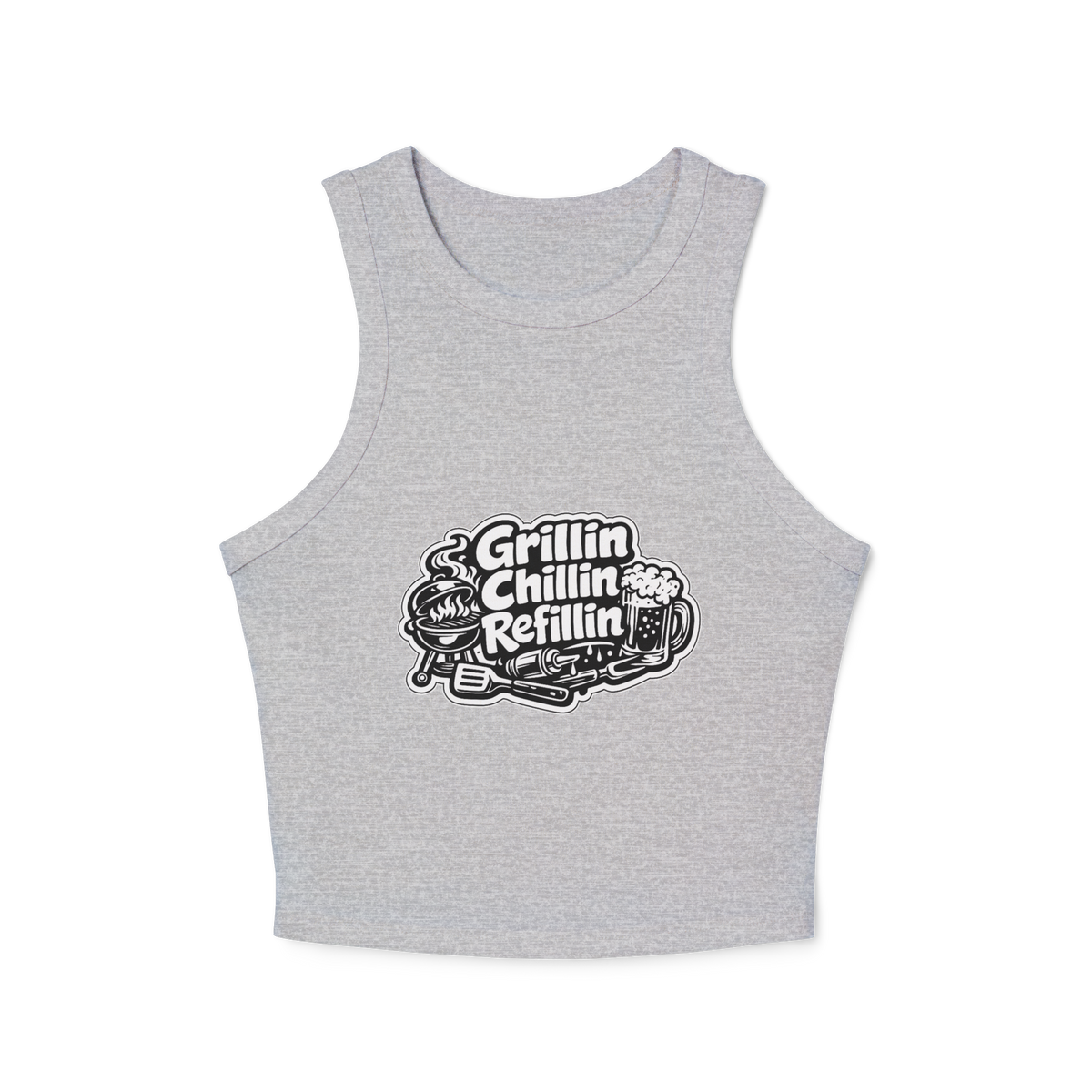 Grillin Chillin Refillin Women's Micro Rib Racer Tank Top